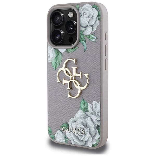 Etui Guess Grained Roses Big 4G logo na iPhone 16 Pro Max - fioletowe