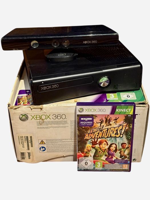 Zestaw - Xbox 360 Slim + sensor Kinect  + gra pudełkowa