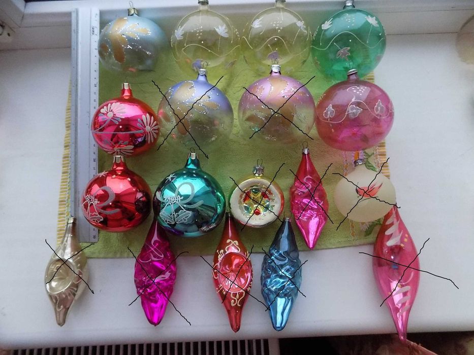Елочные игрушки СССР стекло Шары Прожекторы Парашюты Сосульки с ямками
