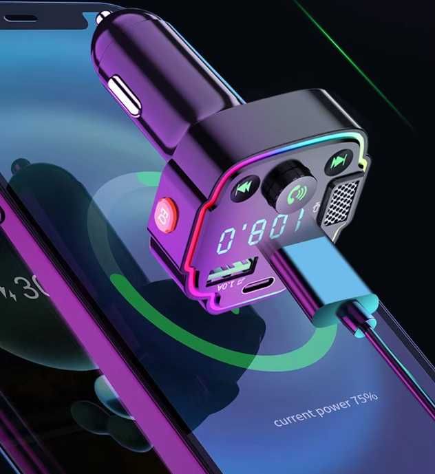 Transmiter samochodowy bluetooth fm mp3 2x usb + usb-c ładowarka
