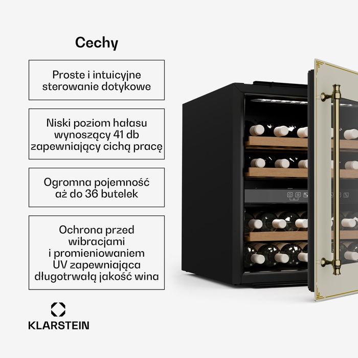 Nowa Winiarka Chłodziarka Lodówka na Wino Retro Klarstein Victoria 36