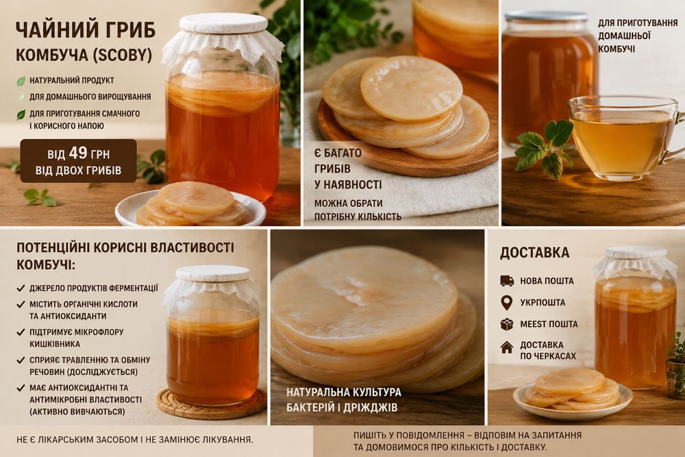 Чайний гриб, комбуча, гриб комбуча, чайний гриб SCOBY, гриб для комбучі, гриб для напою, комбуча гриб, культура комбучі, Черкаси , купити