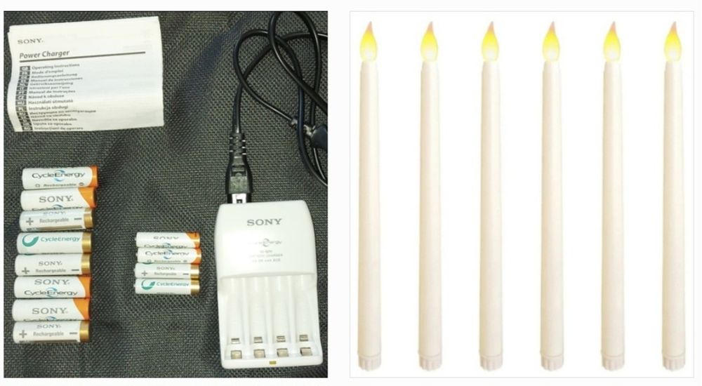 Sony carregador c/ pilhas AAA e AA recarregáveis ou velas led a pilhas