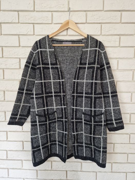 Kardigan narzuta sweter gruby wiosna płaszcz w krate szary,36 S czarny