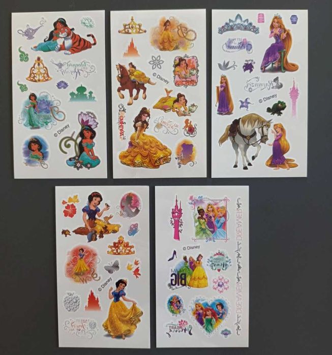 Tatuaże zmywalne 5 arkuszy! DISNEY Bella Śnieżka Jasmina