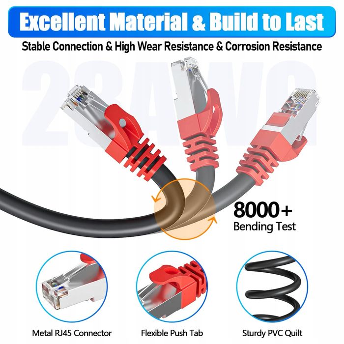 Kabel LAN 50 m Kabel sieciowy Cat 7 10 Gb/s RJ45 SFTP
