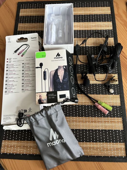 Zestaw - Profesjonalny mikrofon krawatowy MAONO AU-100 + audio adapter
