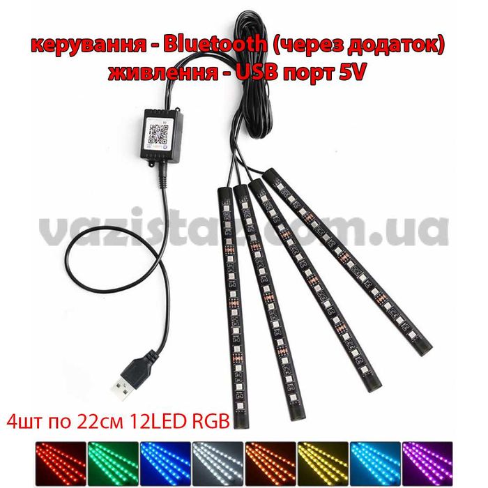 Светодиодная подсветка салона (ног) в авто RGB от USB / прикуривателя