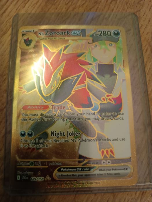 Złota, błyszcząca karta Pokémon "N's Zoroark ex" (189/159)