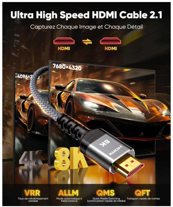 Kabel HDMI 3m w oplocie 8K Snowkids