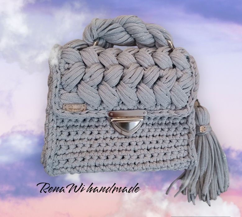Torebka handmade srebrna nitka