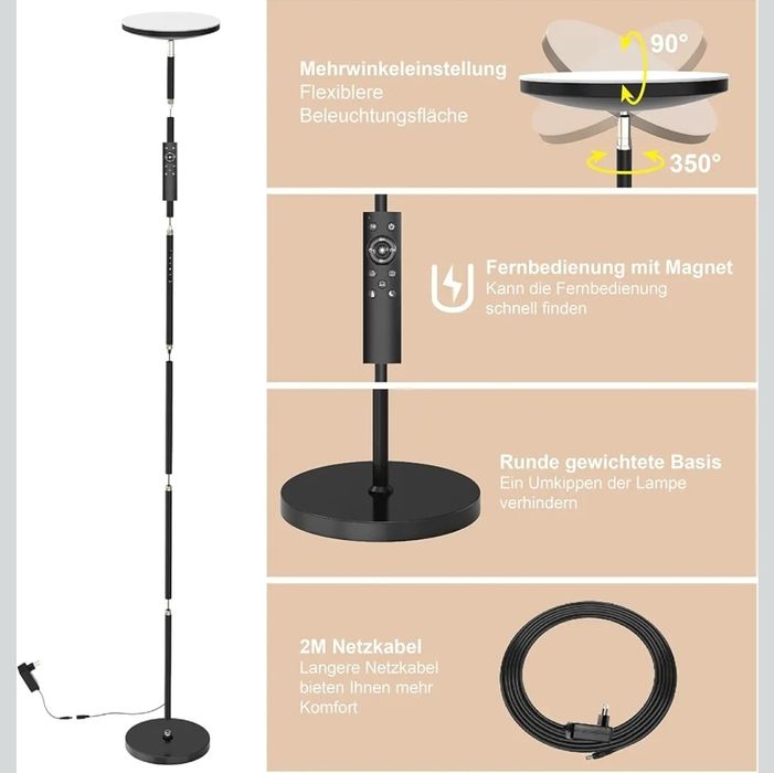Lampa stojąca LED Ściemniana 30 W 3000 Lumenów Nowoczesna lampa W017