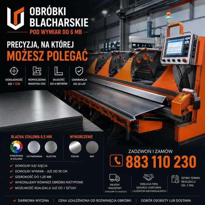Obróbki blacharskie pod wymiar | Parapety | Gięcie blach CNC | Producent | Do 6 m |