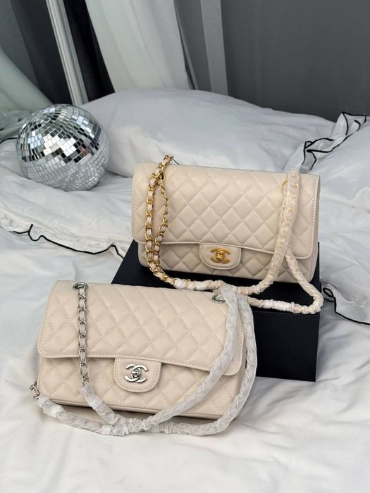 Сумка Chanel Classic Flap 25  Caviar  Hardware / сумка Шанель 25 см ікра, біла (молочна)