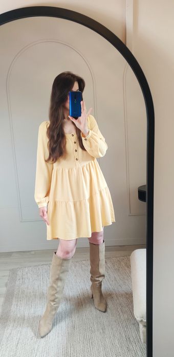 Sukienka klasyczna żółta luźny fason xl 42