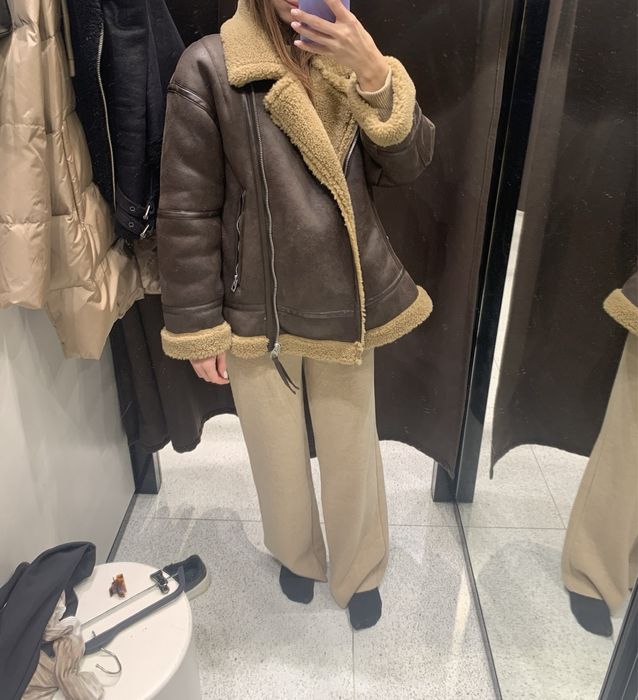 Дубленка коричневая  зара zara