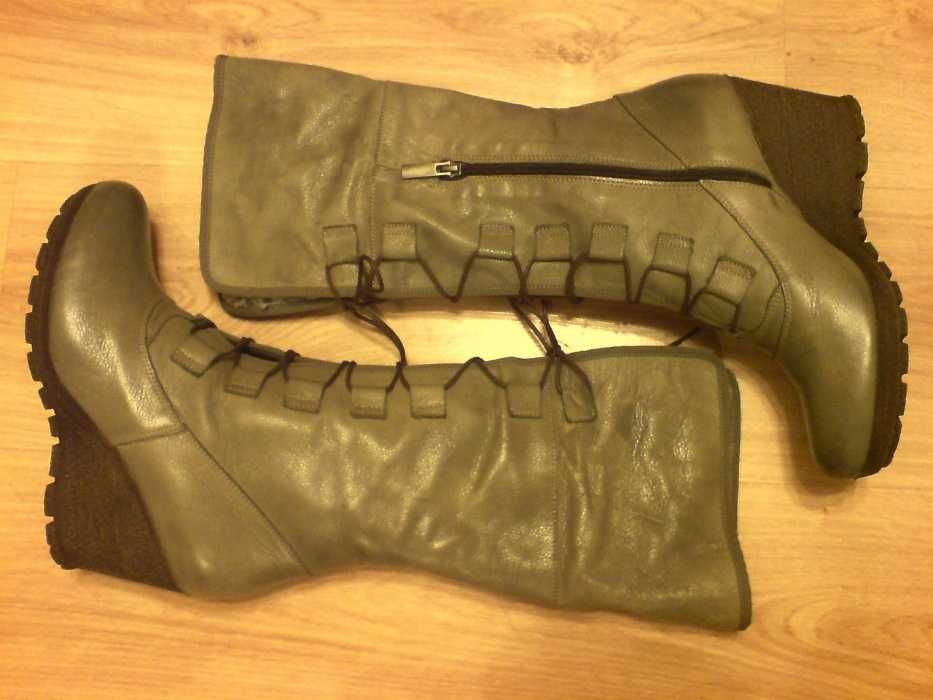 NOWE Buty-Kozaki na KOTURNIE 40 Natural skóra-100% BEŻOWY 1Klasa Gw.6m