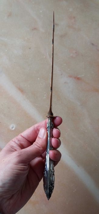Antigo par de talheres de servir peixe em prata