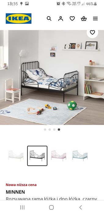 Łóżko dla dziecka rozsuwane czarne e z materacem.