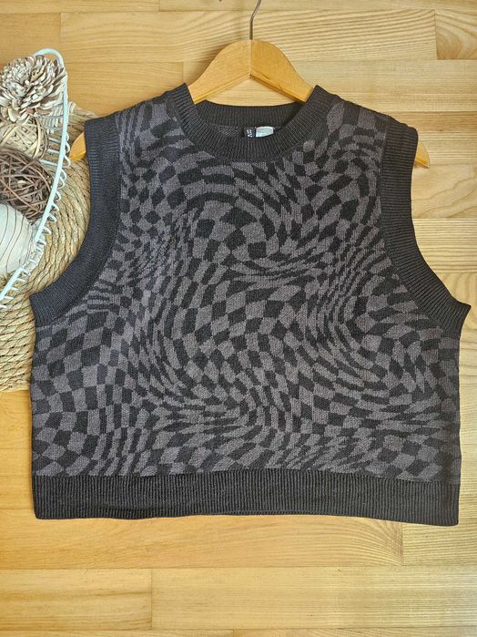Divided By H&M dzaninowy sweter-kamizelka w kartkę iluzja