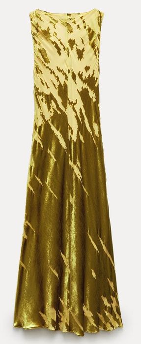 Zara ZW COLLECTION aksamitna sukienka Średniej długość ZŁOTY kolor S