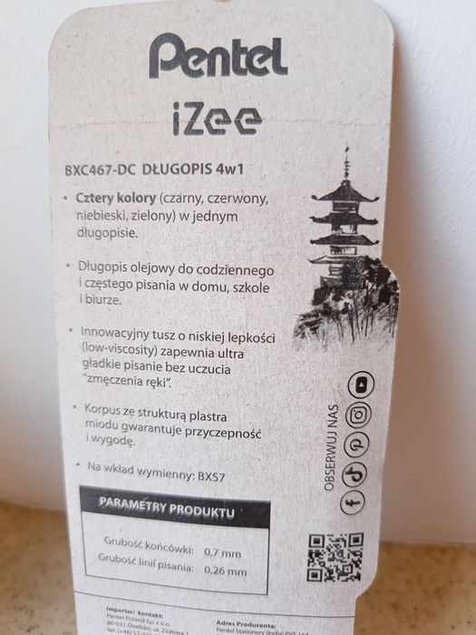 Długopis Pentel, cztery kolory, dwa wkłady gratis