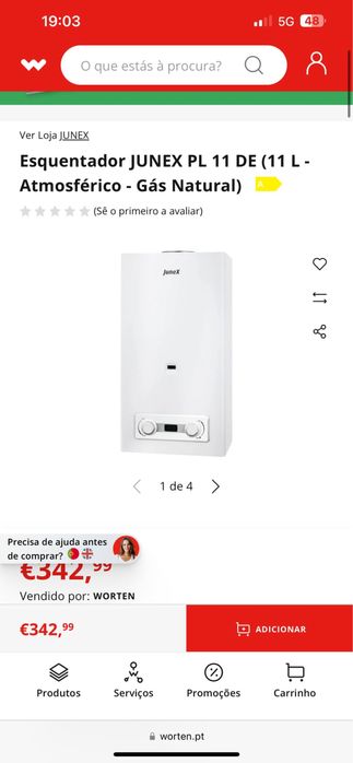 Esquentador JUNEX PL 11 DE (11 L - Atmosférico - Gás Natural)