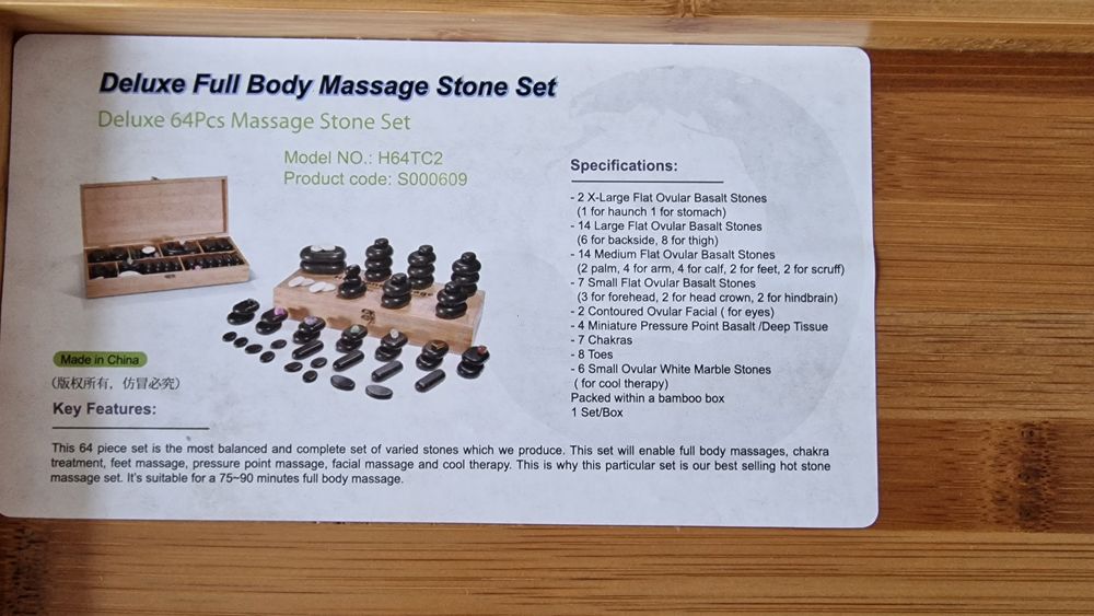 Conjunto de 64 pedras de basalto/ pedras quentes c/caixa - Massagem