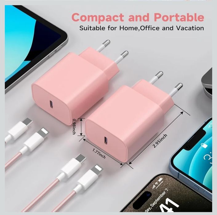 2Pack 20W USB C Ładowarka Phone 14 13 różowa