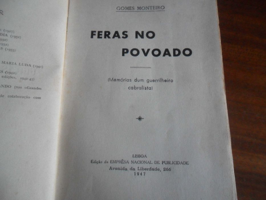 "FERAS NO POVOADO" de Gomes Monteiro - 1ª Edição de 1947