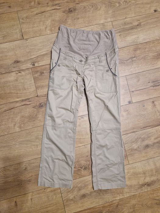 Beżowe przewiewne spodnie ciążowe H&M mama roz. L proste nogawki