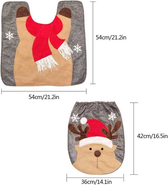 2 peças de decoração para assento de sanita e tapete de Natal