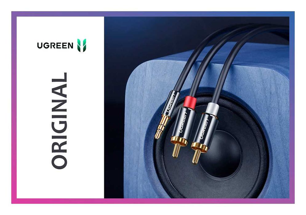 Кабель аудіо Jack 3.5mm на 2 RCA UGREEN HiFi UGREEN аудио для сабвуфера усилителя Aux Cable 3/5 метра