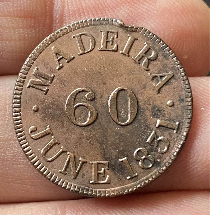 Moeda - Ficha da Madeira 60 Reis 1831 RARA