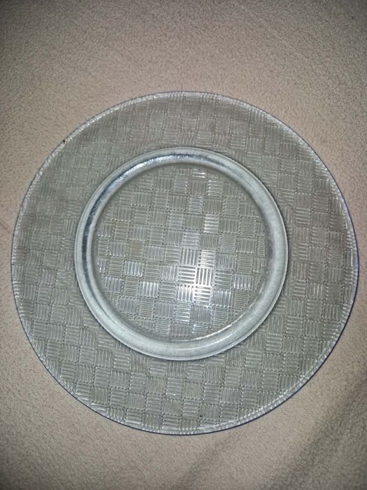 Talerzy deserowy Huty Szkła Ząbkowice talerzyk turkusowy kratka szacho