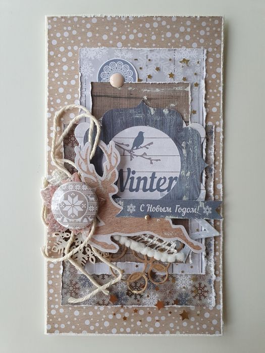 Новогодняя открытка ручной работы с оленем