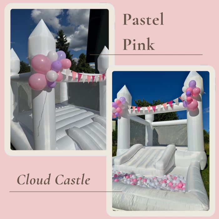 Dmuchaniec, biały zamek dmuchany Cloud Castle