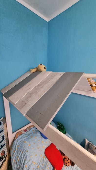 Cama tipo cabana ELIOT 90cm branco cinza claro e cinza escuro