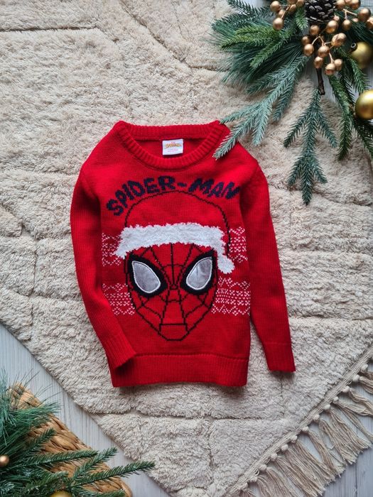 Новогодний свитер с оленем на 2-3 года, червоний с дідом морозом,санта