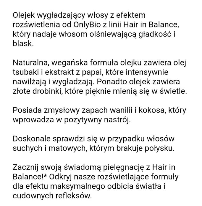 Olejek do włosów.