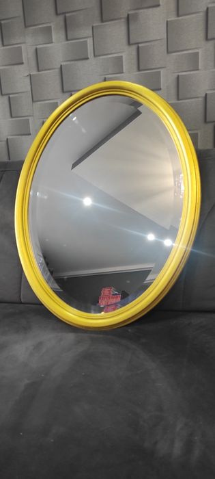 Piękne owalne  antyczne kryształowe lustro w złotej ramie