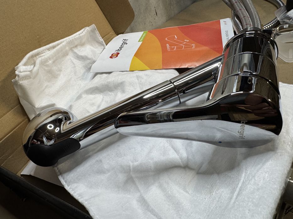 Nowa bateria kuchenna Ibergrif Roma M14550 mosiężna pull-out srebrna chromowana