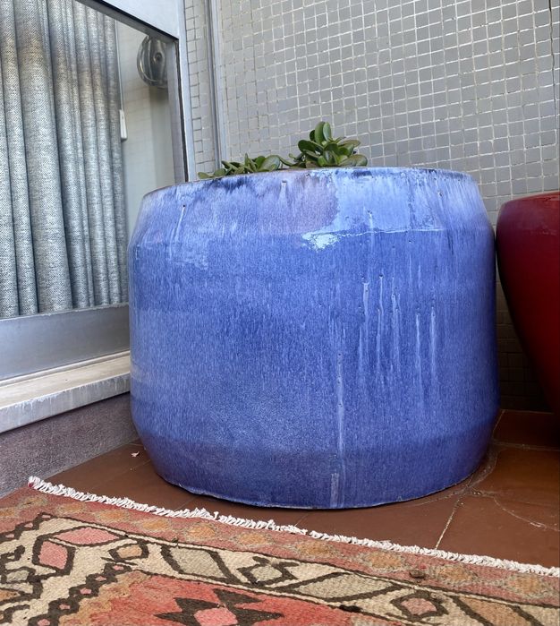 Pote Vaso grande ceramica vidrado azul