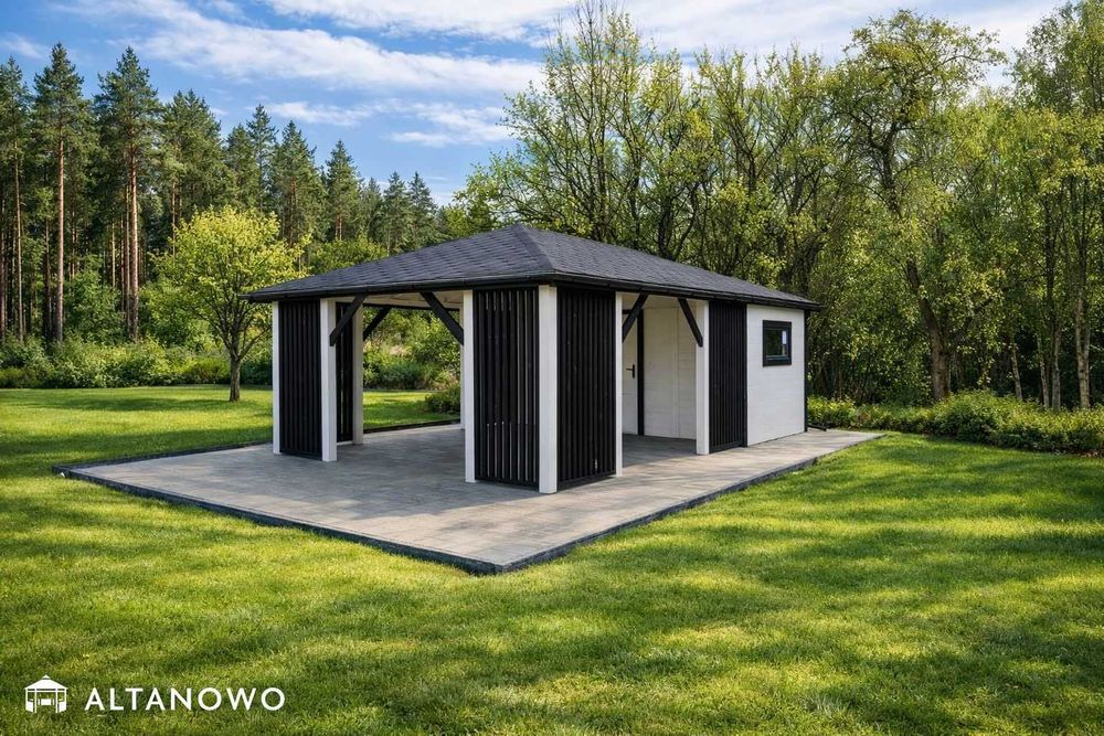Letniskowy domek ogrodowy z altaną drewniany | producent