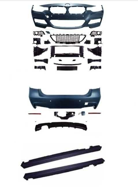Kit Completo pack M (para-choques frontal + traseiro + embaladeiras) para BMW F30 11-19 em plástico com espaço para sensores de estacionamento