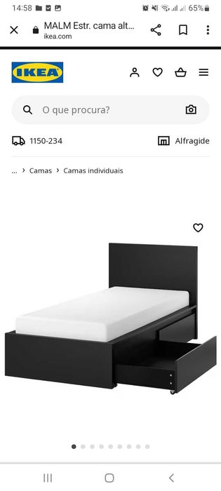 cama malm solteiro com colchão e mesa de cabeceira malm cor preta