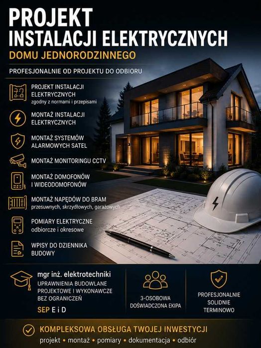 Usługi elektryczne, projektowanie i montaż instalacji elektrycznej