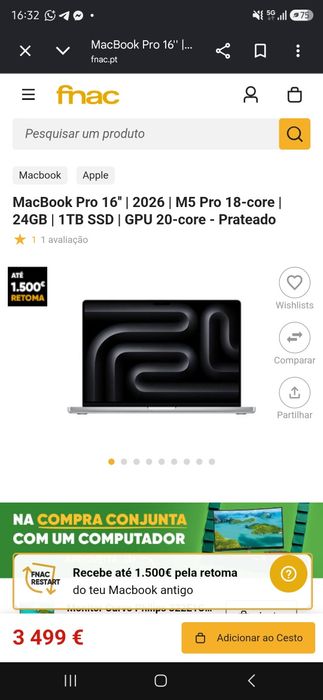 MacBook Pro M5 16.2" 24GB 1TB NOVO. Troca/retoma. Fatura, garantia. 22 ciclos. Oferta capa