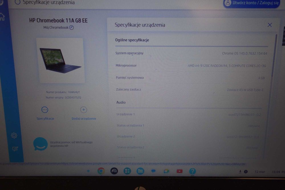 Laptop Używany HP Chromebook 11A G8 AMD A4 4GB 32GB 11,6 HD Gw FV