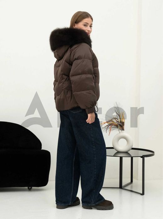 Пуховик жіночий XL з капюшоном, натуральний наповнювач, хутро